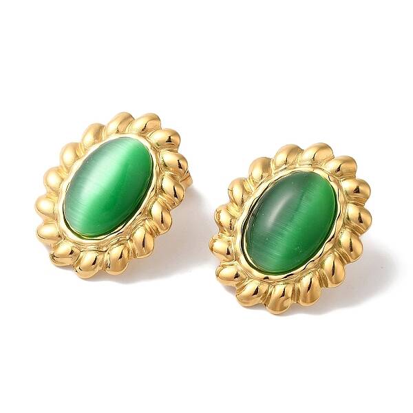 Oval Golden Ion Plating(IP) 304 Stainless Steel Stud Earrings for Women