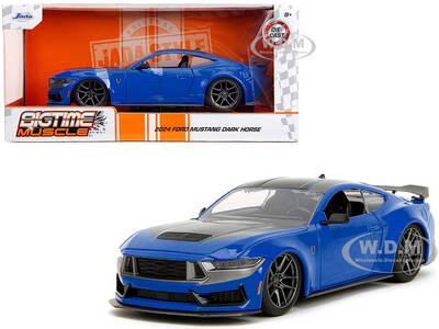 2024 Ford Mustang Dark Horse Blue Metallic with Black and Gray Stripes Bigtime Muscle Series 1/24 Diecast Model Car by Jada
