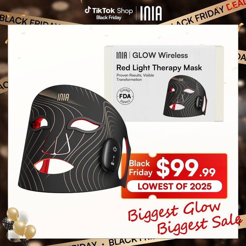 INIA GLOW Wireless LED Face Mask-with Red Light Therapy, 2-Year Warranty, Portable and Rechargeable for LED Facial Mask