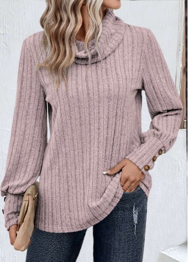 Modlily Light Purple Button Long Sleeve Cowl Neck Sweatshirt - L