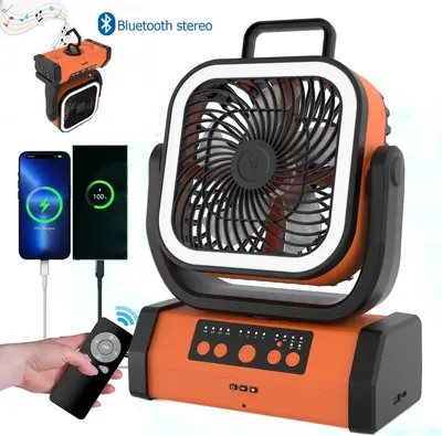 30000mAh Portable Fan with Bluetooth Speaker, LED Lantern, Remote, 4-Speed Oscillating Rechargeable Tent Fan for Camping, Tra...