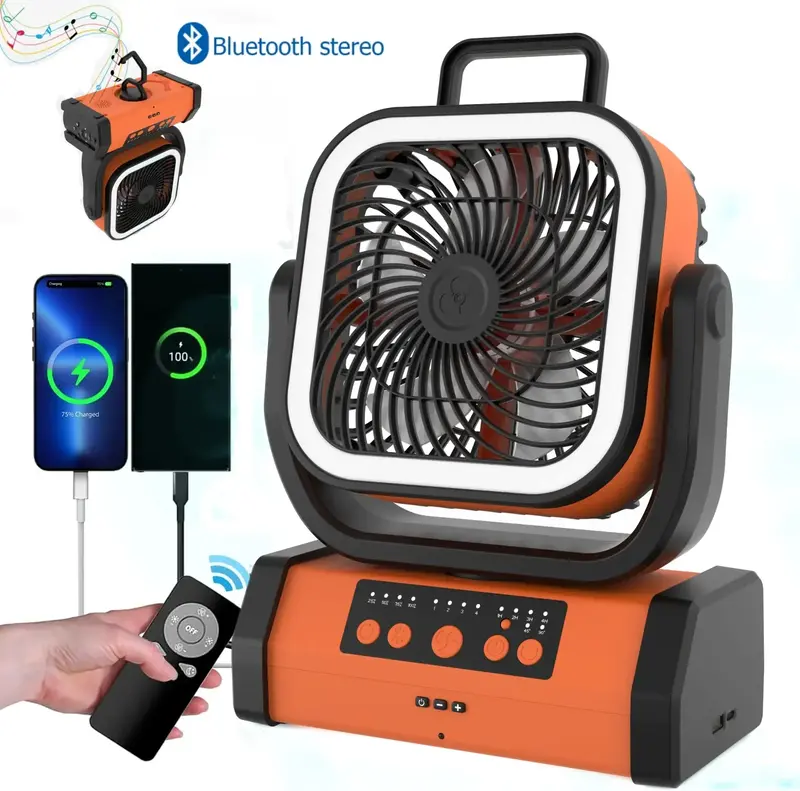 30000mAh Portable Fan with Bluetooth Speaker, LED Lantern, Remote, 4-Speed Oscillating Rechargeable Tent Fan for Camping, Tra...
