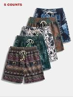 Men's Ethnic Pattern Drawstring Waist Baggy Shorts, Loose Casual Comfy Beach Paisley Shorts for Summer, Men's Bottoms for Dai...