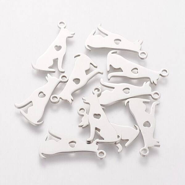 Non-Tarnish 201 Stainless Steel Puppy Pendants
