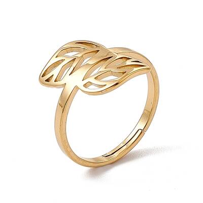 Ion Plating(IP) 201 Stainless Steel Hollow Out Leaf Adjustable Ring for Women