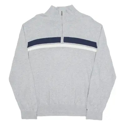 TOMMY HILFIGER Mens Jumper Grey 1/4 Zip Tight Knit XL