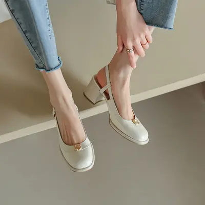 CHIKO Rhona Round Toe Block Heels Slingback Shoes