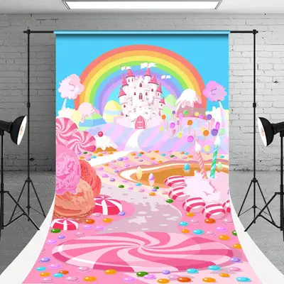 Candy Land Castle Rainbow Photograph Sweep Backdrop - Aperturee