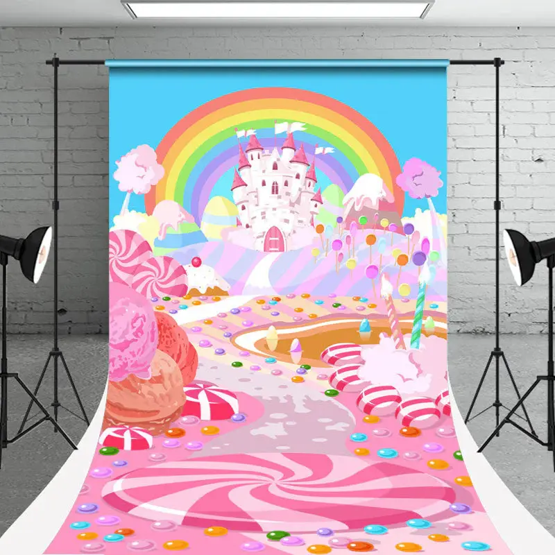 Candy Land Castle Rainbow Photograph Sweep Backdrop - Aperturee
