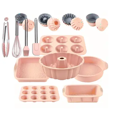 Silicone Baking Set, 34pcs/set Non-stick Silicone Baking Tool Set, Including Baking Pan, Cake Pan, Donut Pan, Muffin Pan, Bea...