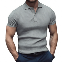 Men's Cotton Muscle Shirt Short Sleeve Ribbed Polo V Business Casual Collar Shirt Top  Fathersdaygift Menswear Classic Soft