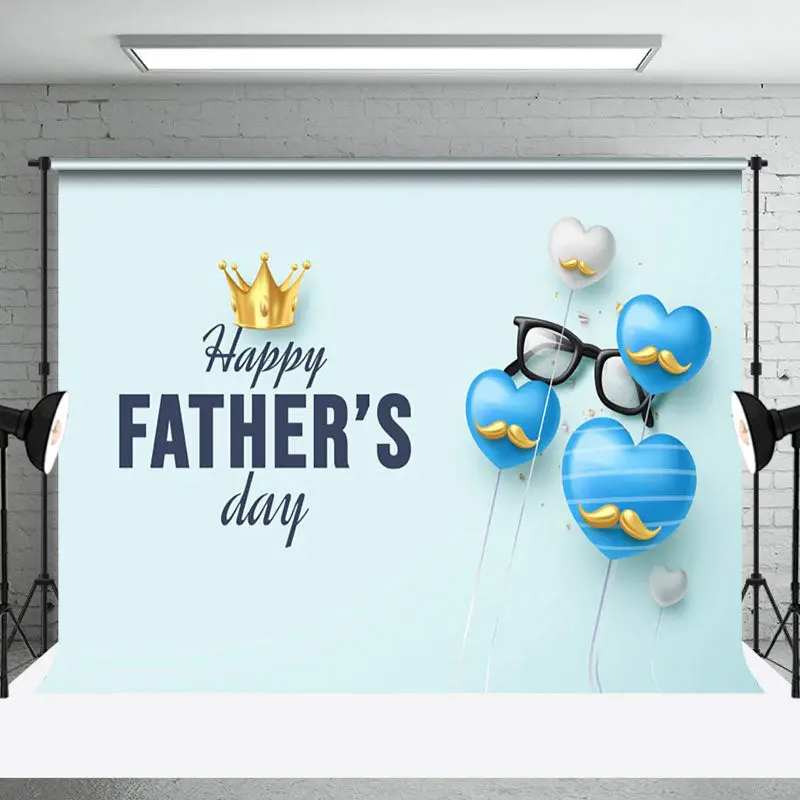 Golden Crown Blue Love Glasses Fathers Day Backdrop - Aperturee