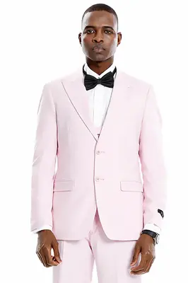 Men's Pink Wedding & Prom Suit - Two Button Vested Peak Lapel