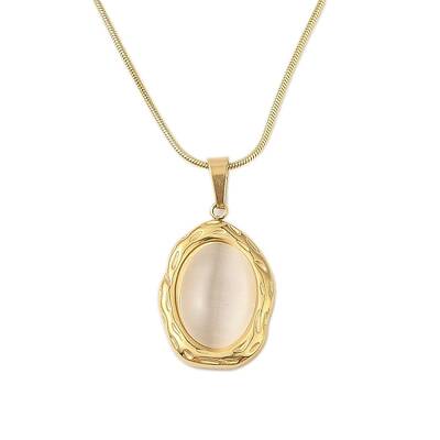 304 Stainless Steel & Cat Eye Oval Pendant Necklaces