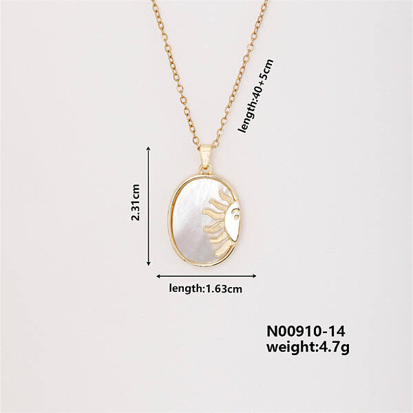 Elegan Brass Micro Pave Cubic Zirconia Oval with Sun Pendant Necklace for Women
