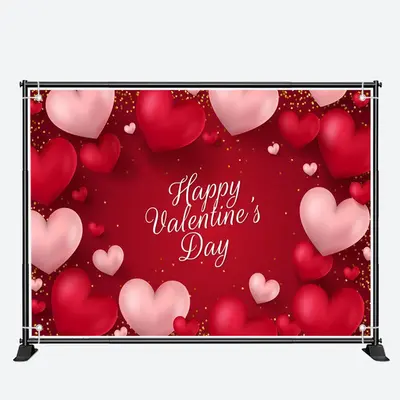 3D Hearts Gold Dots Happy Valentines Day Backdrop - Aperturee