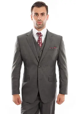 Charcoal Grey Men's Designer Wool Suit - Modern Fit, Two Button Vested