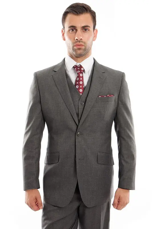 Charcoal Grey Men's Designer Wool Suit - Modern Fit, Two Button Vested