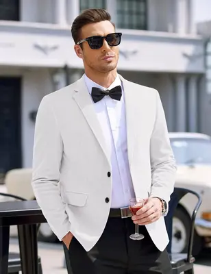 Two Button Slim Fit Blazers Retro Tuxedo Suit Jackets (US Only), White / S
