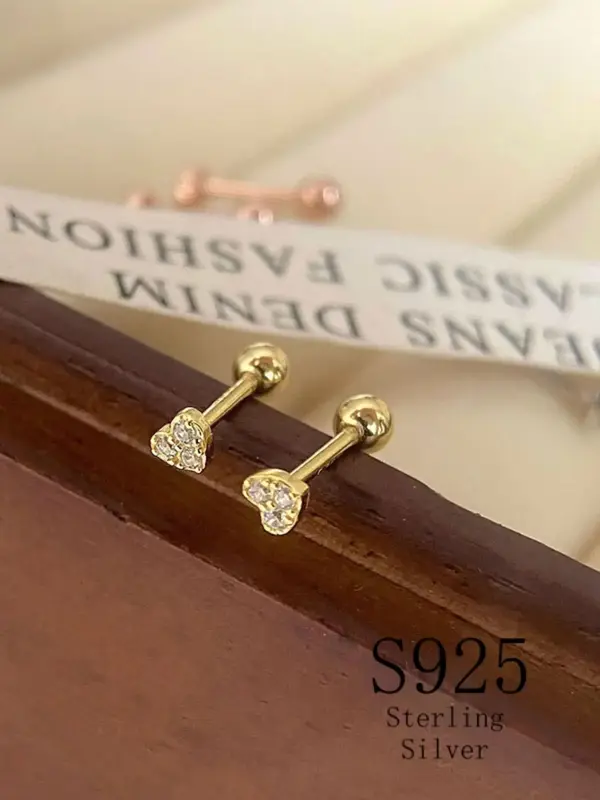 925 Sterling Silver Fashion Trendy Rhinestone Decor Heart Design Stud Earrings, Elegant Ear Jewelry for Women & Girls for Par...