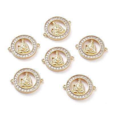 Brass Micro Pave Clear Cubic Zirconia Links Connectors