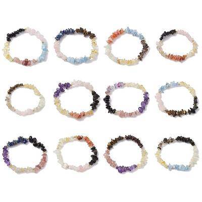 12Pcs 12 Styles Constellations Guardian Gemstone Stretch Bracelets