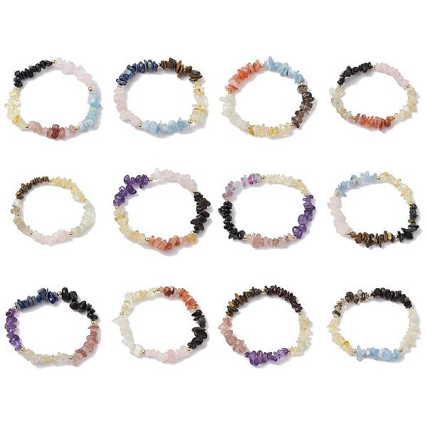 12Pcs 12 Styles Constellations Guardian Gemstone Stretch Bracelets