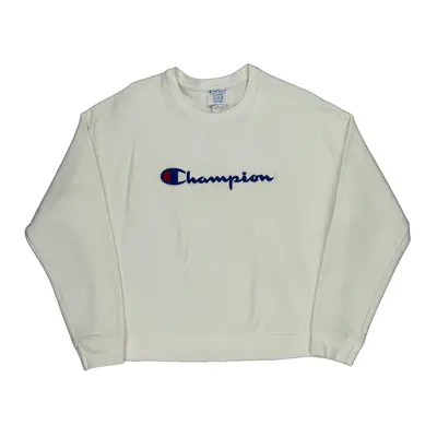 Reverse Weave Champion Spellout Sweatshirt - XL White Cotton Blend