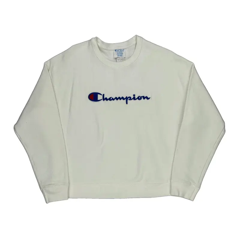 Reverse Weave Champion Spellout Sweatshirt - XL White Cotton Blend
