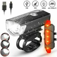 2Pcs/Set USB Rechargeable LED Bicycle Headlight Bike Front Rear Lamp Cycling USA