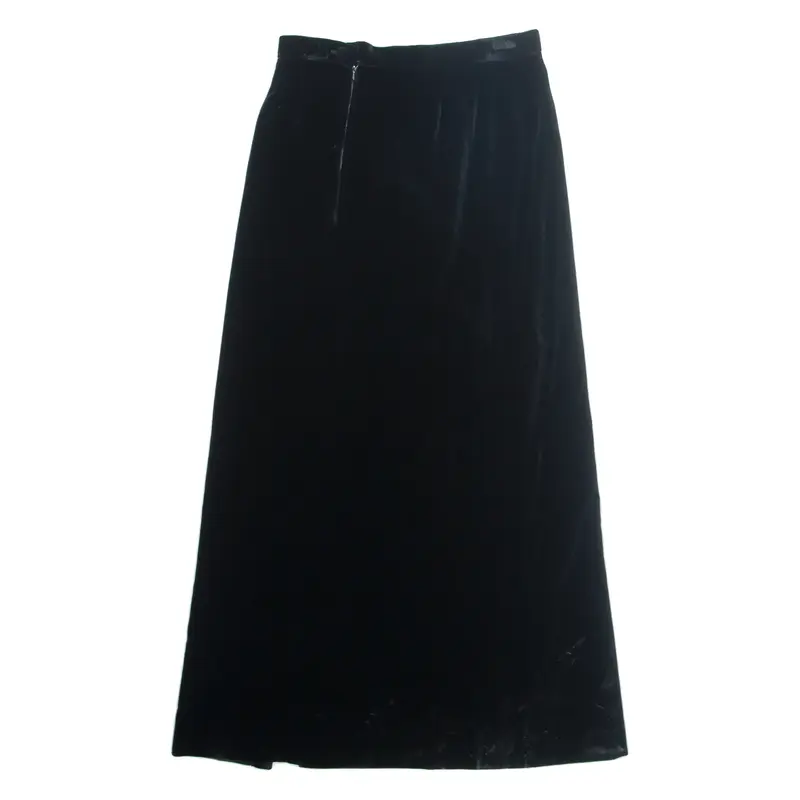 Womens A-Line Skirt Black Long Velvet L