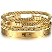 FLORIDECO 3Pcs Stainless Steel Bracelets for Men Roman Numeral Bangle Bracelet Adjustable Cuff Bracelet Twisted Cable Bracele...