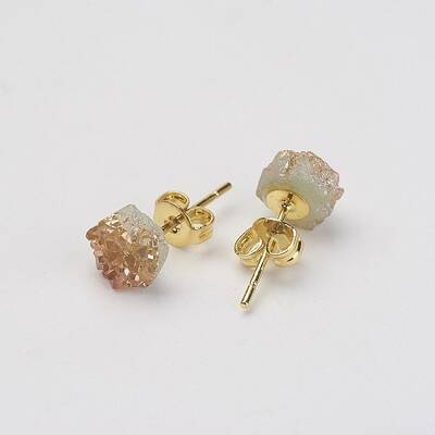 Druzy Quartz Crystal Stud Earrings