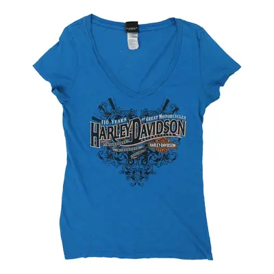 Rice Lake, Wisconsin Harley Davidson V-neck Top - Large Blue Cotton