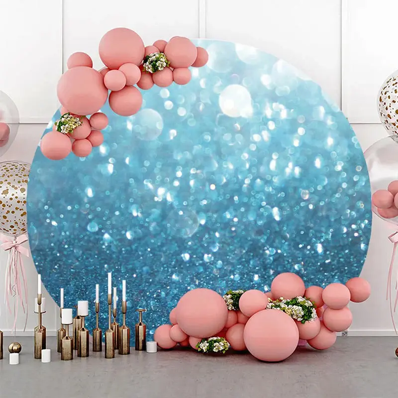 Round Dreamlike Blue Sparkling Bokeh Birthday Backdrop - Aperturee