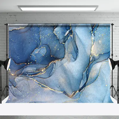 Luxury Modern Blue Gold Marbled Photography Backdrop - Aperturee