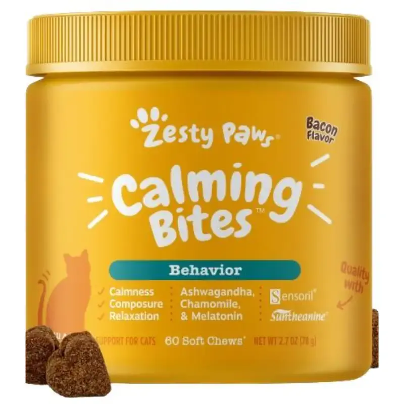 Zesty Paws Calming Bites for Cats, Soft Chew Calming Treats for Cats Relief, Pet Everyday Stress Relief
