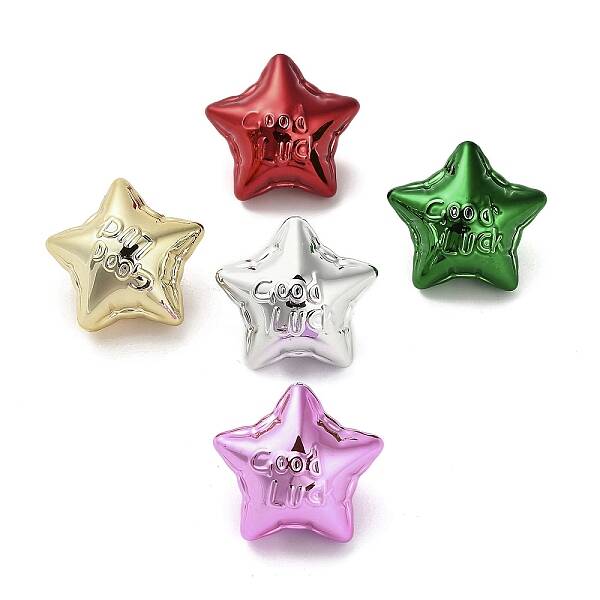 UV Plated Acrylic Star Beads with Word Good Luck