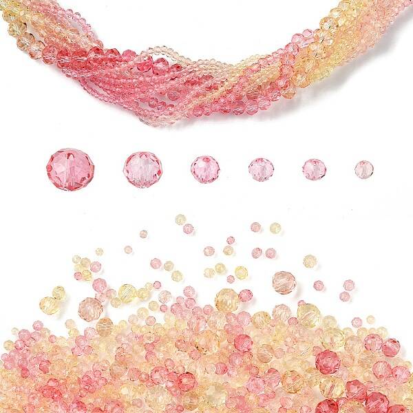 6 Styles Gradient Color Transparent Painted Glass Beads Strands
