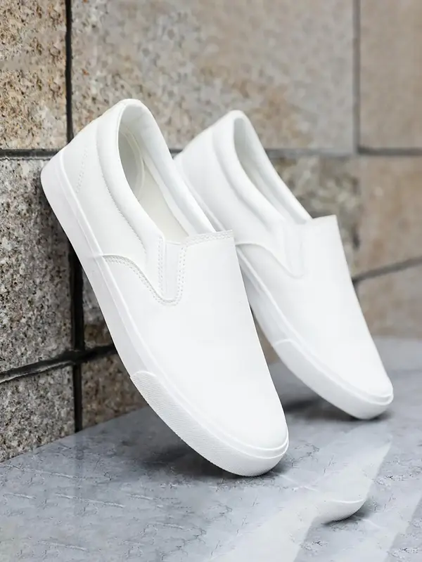 Men's 2024 Casual Plain Round Toe Slip-on Shoes, Simple Lightweight Breathable Comfortable Shoes for Daily Footwear, Men's Sn...