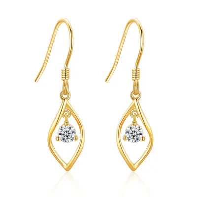 14K Gold Circular Shaped Moissanite Leaves Drop Earrings
