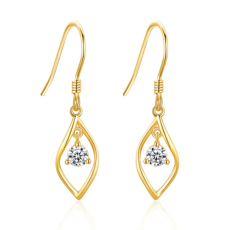 14K Gold Circular Shaped Moissanite Leaves Drop Earrings