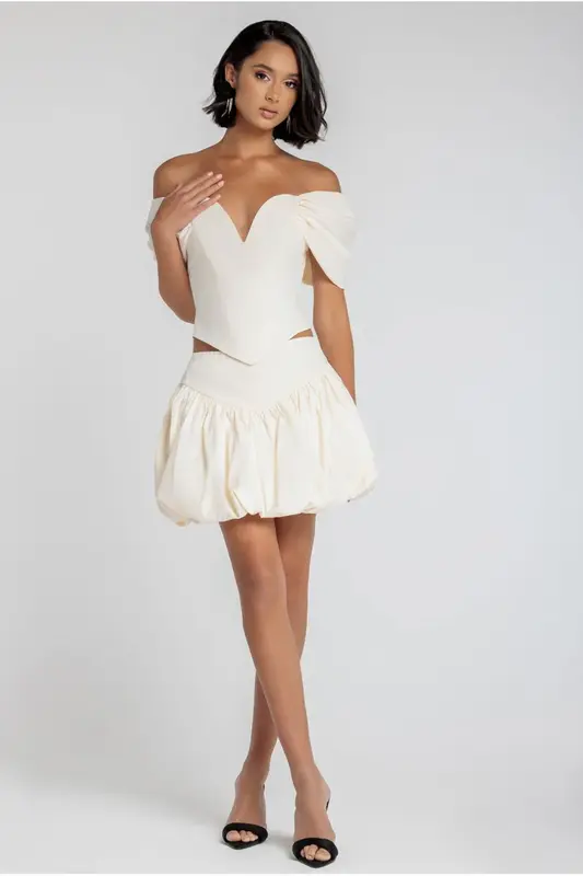 Goddiva Bengaline Balloon Mini Skirt - Cream