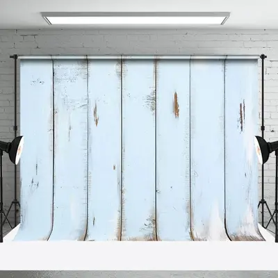 Vintage Light Blue Vertical Stripe Wood Backdrop
