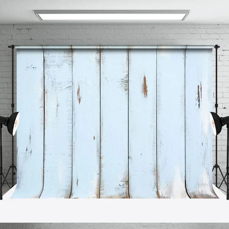 Vintage Light Blue Vertical Stripe Wood Backdrop