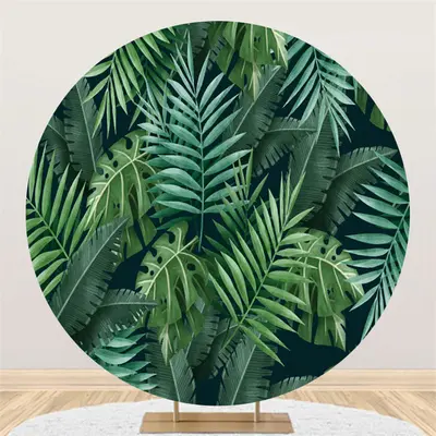 Aperturee Green Leaf Theme Happy Birthday Round Backdrop For Party | Happy Birthday Backdrop | Birthday Curtain Backdrop | Bi...