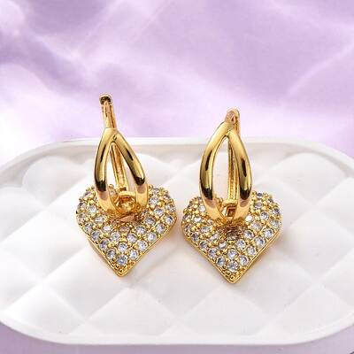 Brass Micro Pave Clear Cubic Zirconia Hoop Earrings