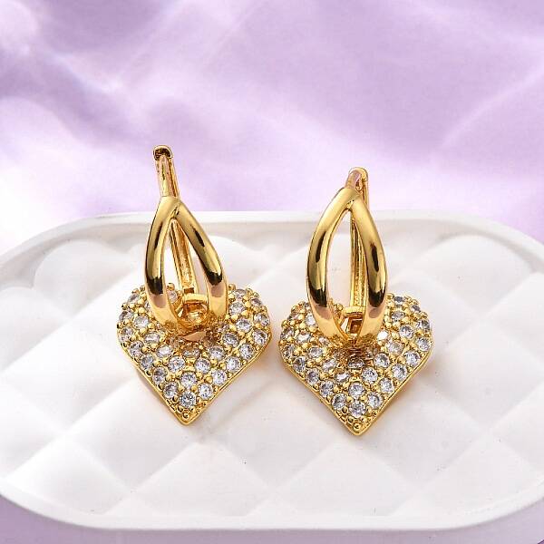 Brass Micro Pave Clear Cubic Zirconia Hoop Earrings