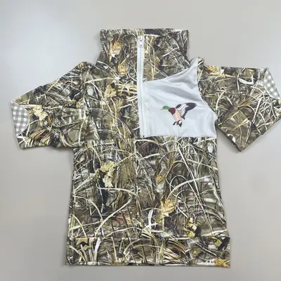 Kids Grassland Camo Half Zip Mallard Duck Pullover Top Hunting Clothes