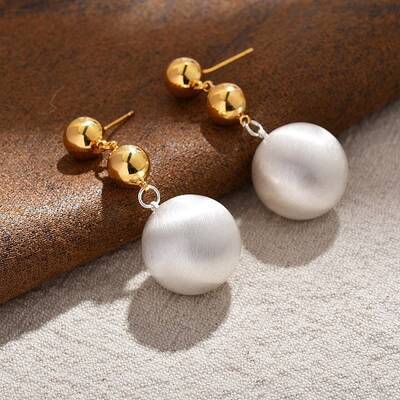 Round Brass Dangle Stud Earrings for Women